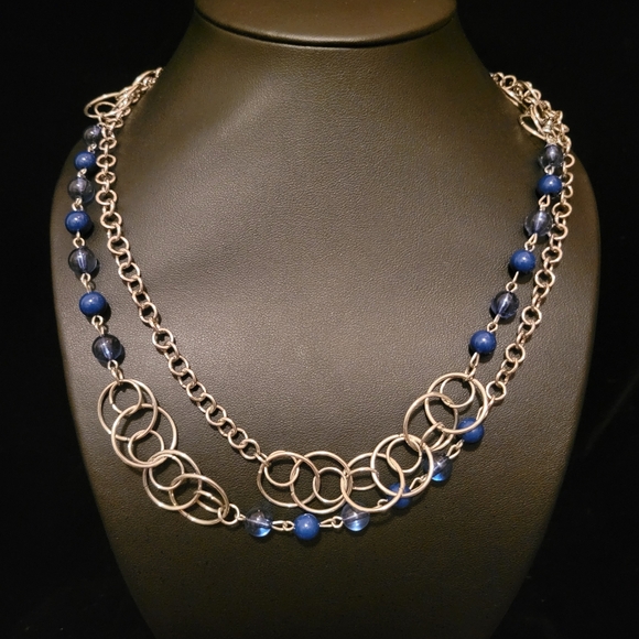 Estate Arylic Blue Beaded Layering Necklace - Picture 2 of 4